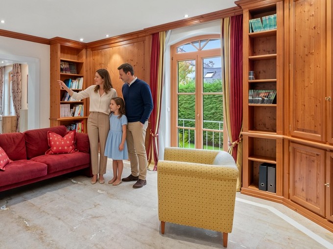 Familie im Wohnzimmer der Villa Flurstraße – passende Käufer